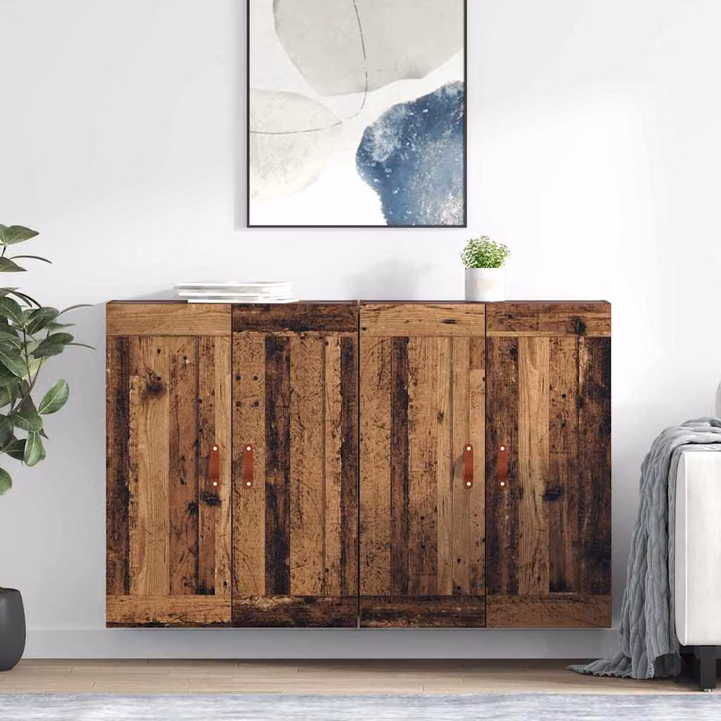 Set di 2 mobili da parete vidaXL in legno vecchio marrone con ante a battente e ripiani interni, L: 69,5 cm, P: 34 cm, H: 90 cm