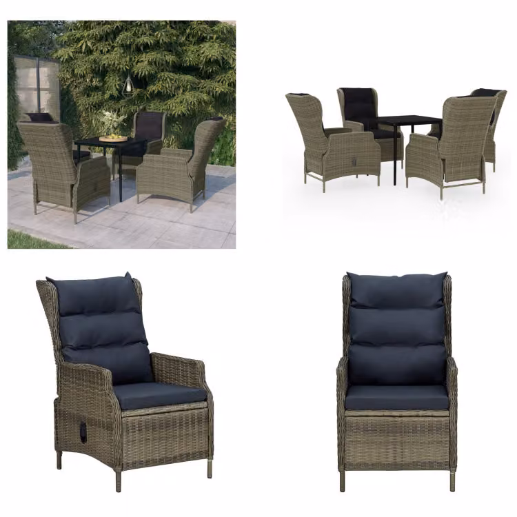 vidaXL Set da pranzo da giardino 5 pezzi marrone - Set da pranzo da giardino - Set da pranzo in poly rattan - Set da pranzo per esterni