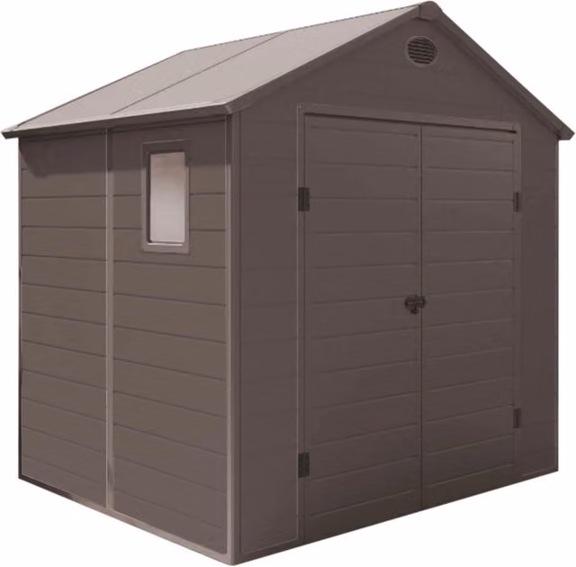 Casetta porta attrezzi da giardino FOX in plastica e acciaio, colore grigio, L: 190 cm, P: 192 cm, H: 226 cm