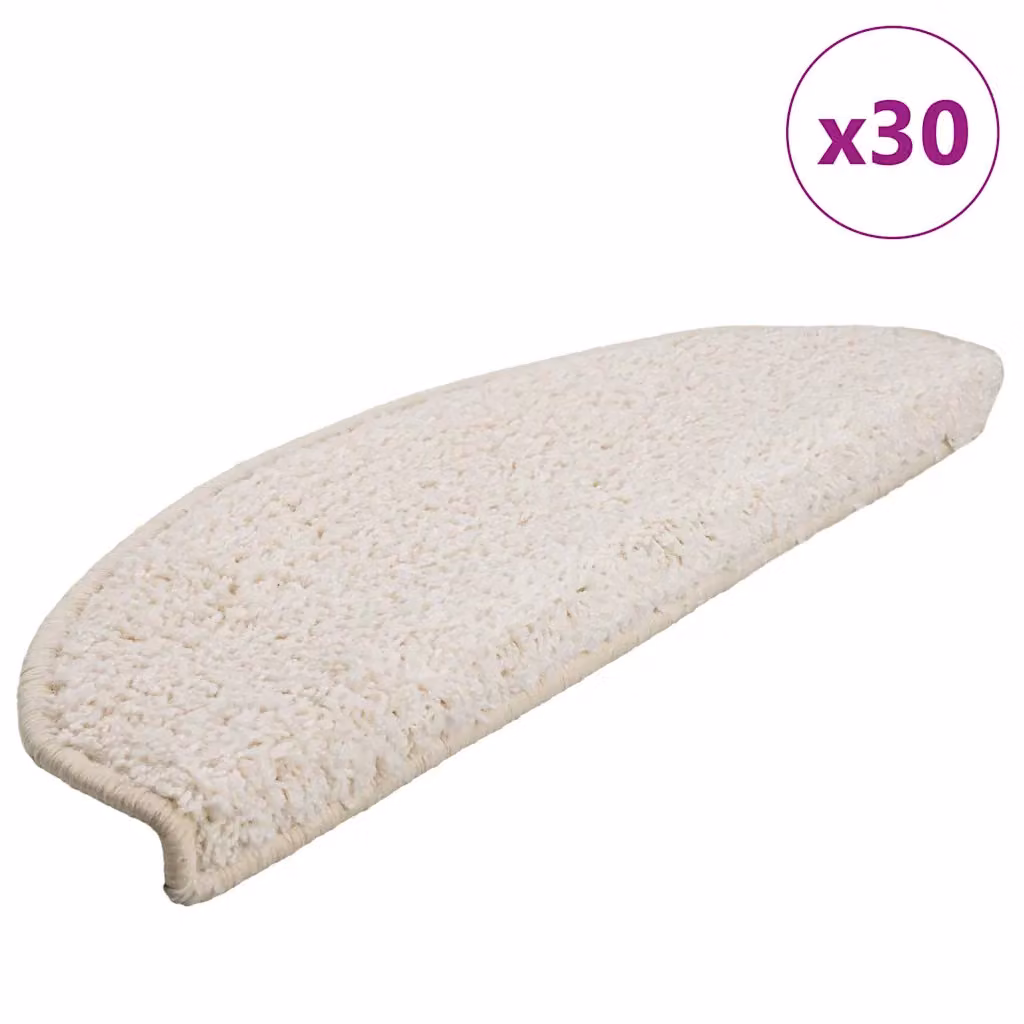 Set di 30 tappetini per scale semicircolari vidaXL, colore bianco, antiscivolo e fonoassorbenti, L: 65 cm, P: 40 cm, H: 2 cm