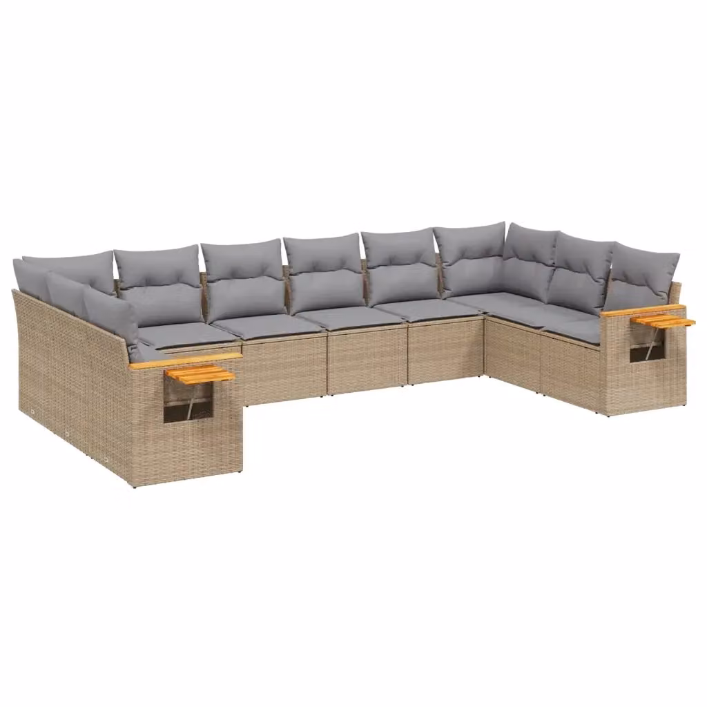 vidaXL Set Divano da Giardino 10 pz in Polyrattan con Cuscini Beige e Tavolino da Esterno – 2