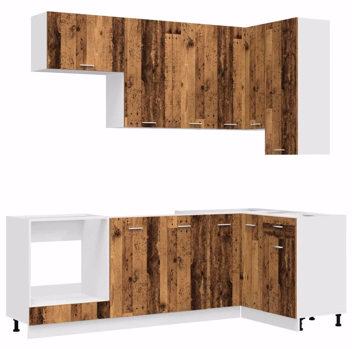 Set da cucina LYON, 8 pezzi, realizzato in legno massello riciclato e materiale composito