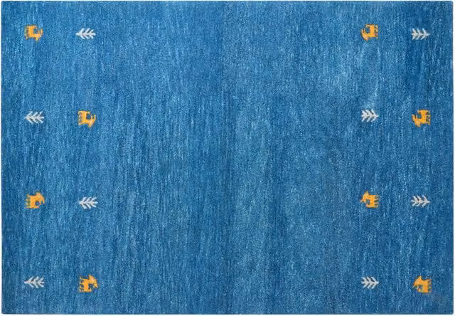 Tappeto Gabbeh Beliani in lana blu con motivi animali e design rustico, L: 230 cm, P: 160 cm