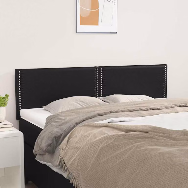 Testiera per letto vidaXL in similpelle nera con pannello imbottito, L: 144 cm, P: 5 cm, H: 78-88 cm