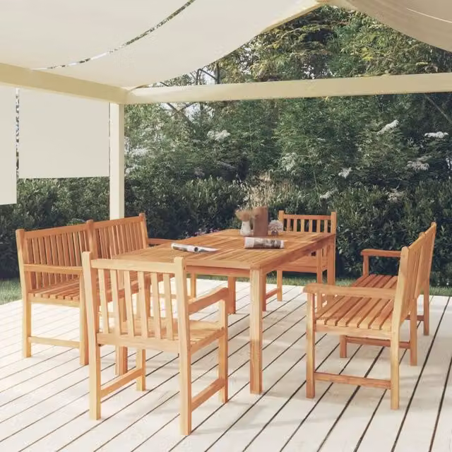 Set da pranzo per giardino vidaXL in legno di teak marrone composto da 5 pezzi