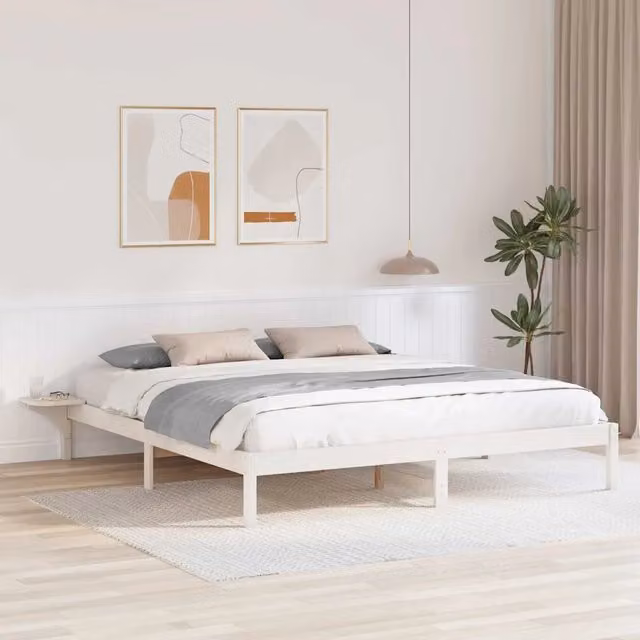 Struttura del letto-Giroletto-Rete del Letto Bianco 200 x 200 cm Pino massello 120452