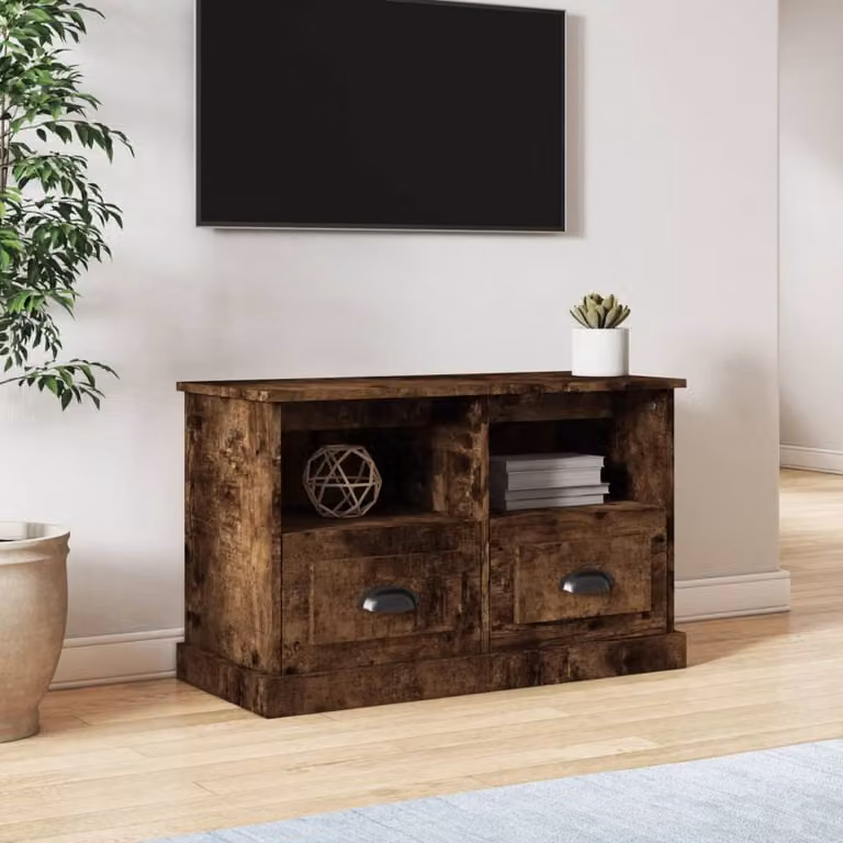 Mobile Porta TV vidaXL Rovere Fumo in Legno Multistrato Marrone Opaco L: 80 cm, P: 35 cm, H: 50 cm