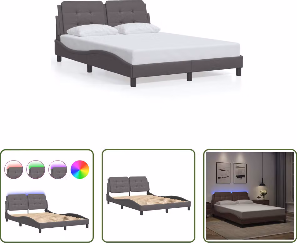The Living Store Struttura letto con LED grigio 120x200 cm in ecopelle