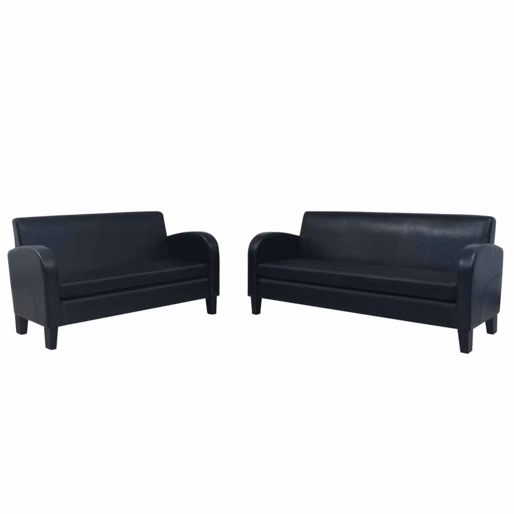 Set Divani 2 pz in Pelle finta Nero