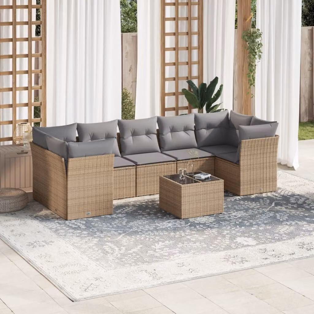 Maison Exclusive - Set Divano da Giardino 8 pz con Cuscini Beige in Polyrattan