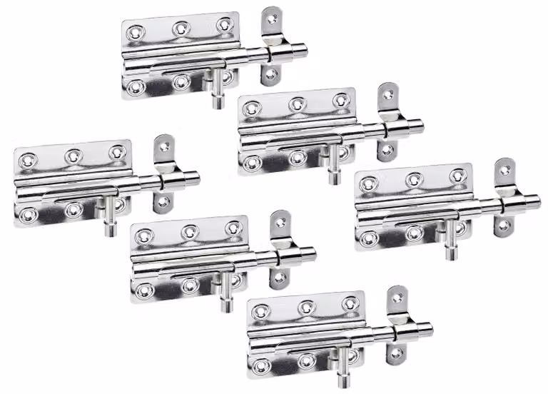 Alberts 858438 Chiusura a catenaccio, con maniglia rotonda e anello fisso, acciaio inox, piastra 80 x 59 mm, bullone Ø 11 mm, lunghezza totale 122 mm, set da 6