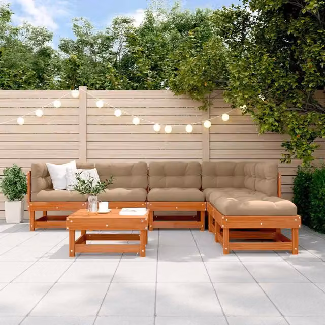 Set Lounge da Giardino vidaXL in Legno di Pino Trattato Marrone con 7 Pezzi e Cuscini