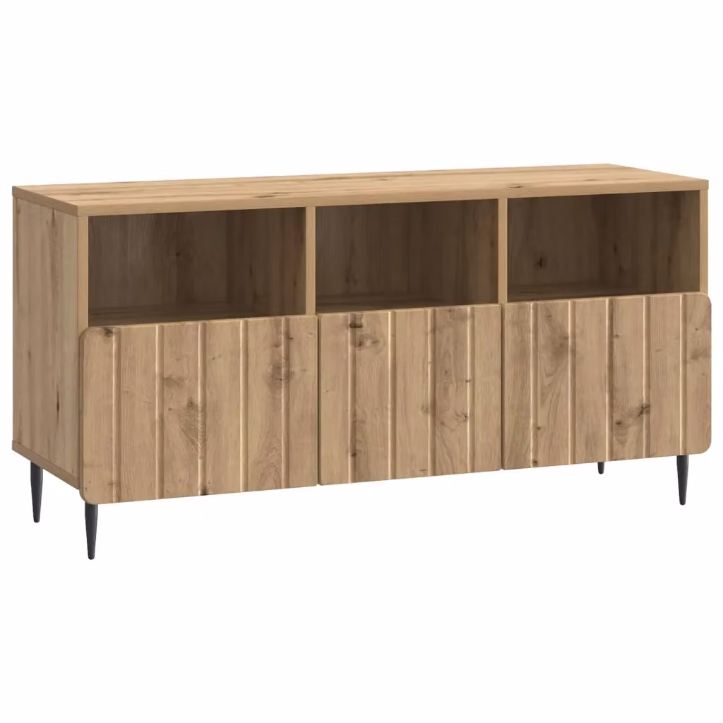 Mobile TV moderno in rovere con cassetto e dettagli in metallo, colore marrone, L 102 cm x P 34,5 cm x H 50 cm – 2