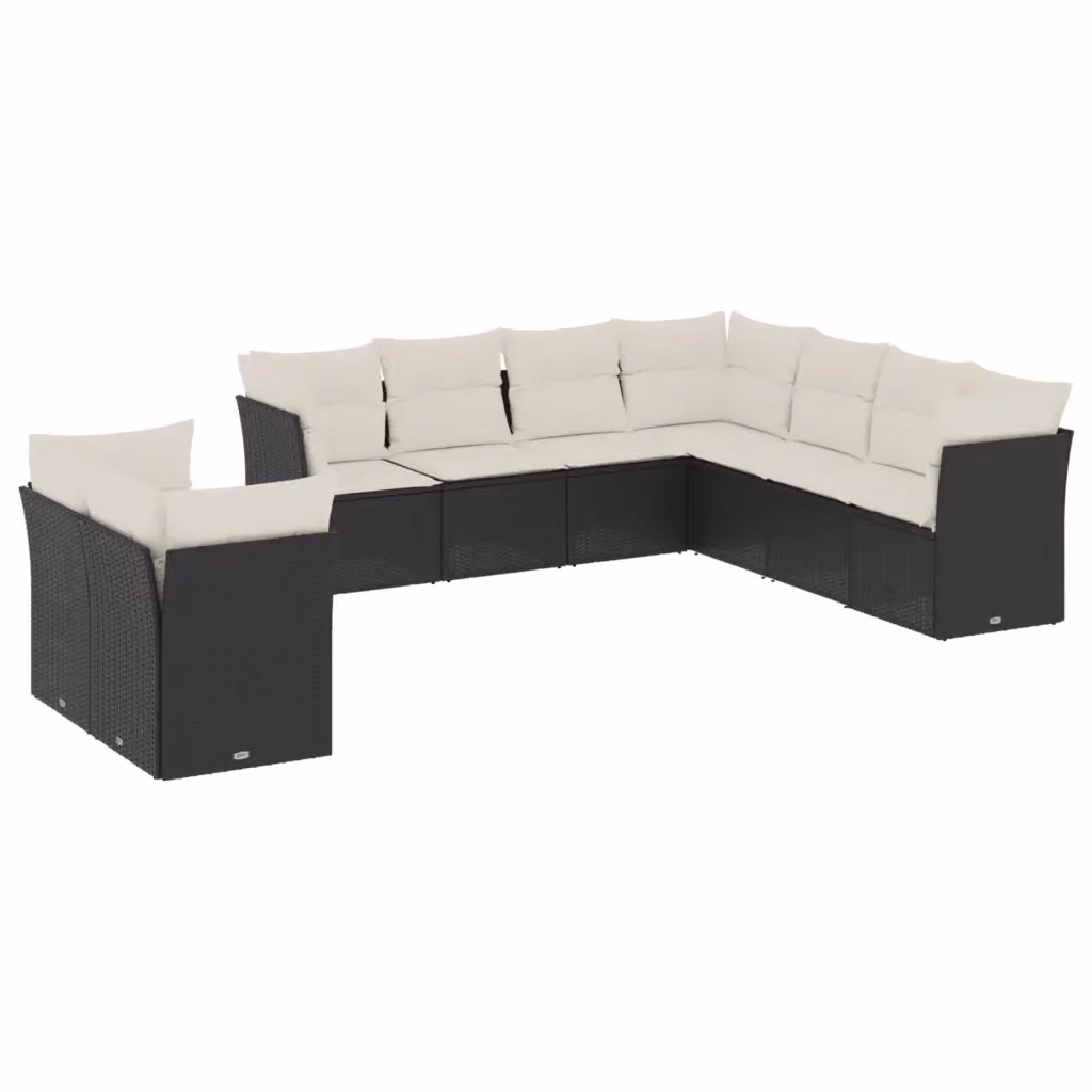 vidaXL Set Divani da Giardino 9 pz in Polyrattan Nero con Cuscini Imbottiti e Rivestimenti Rimovibili – 2