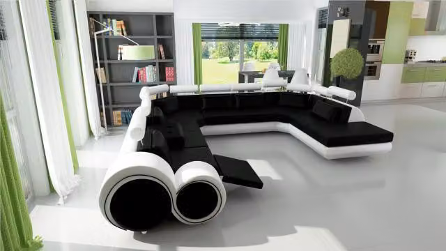 Ledersofa Sofa mit USB Couch Eck Sitz Polster Garnitur Wohnlandschaft U-Form XXL