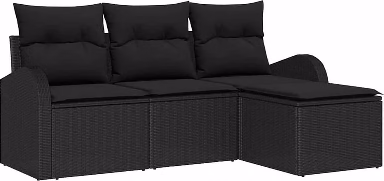 Set Divano da Giardino Nero polyrattan