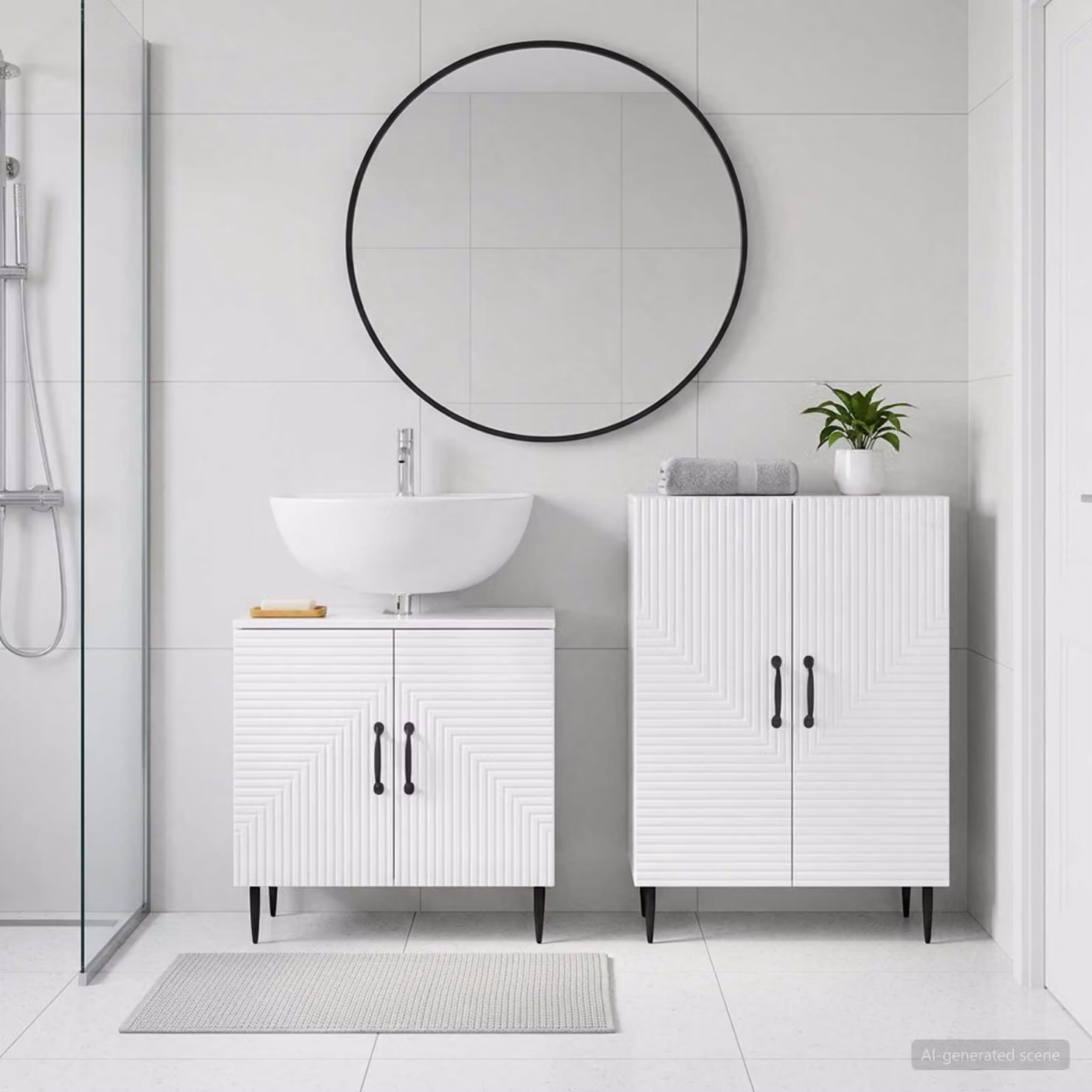 Set di mobili da bagno vidaXL HAARLEM composto da 2 pezzi, mobile lavabo e mobileto laterale, Bianco Lucido