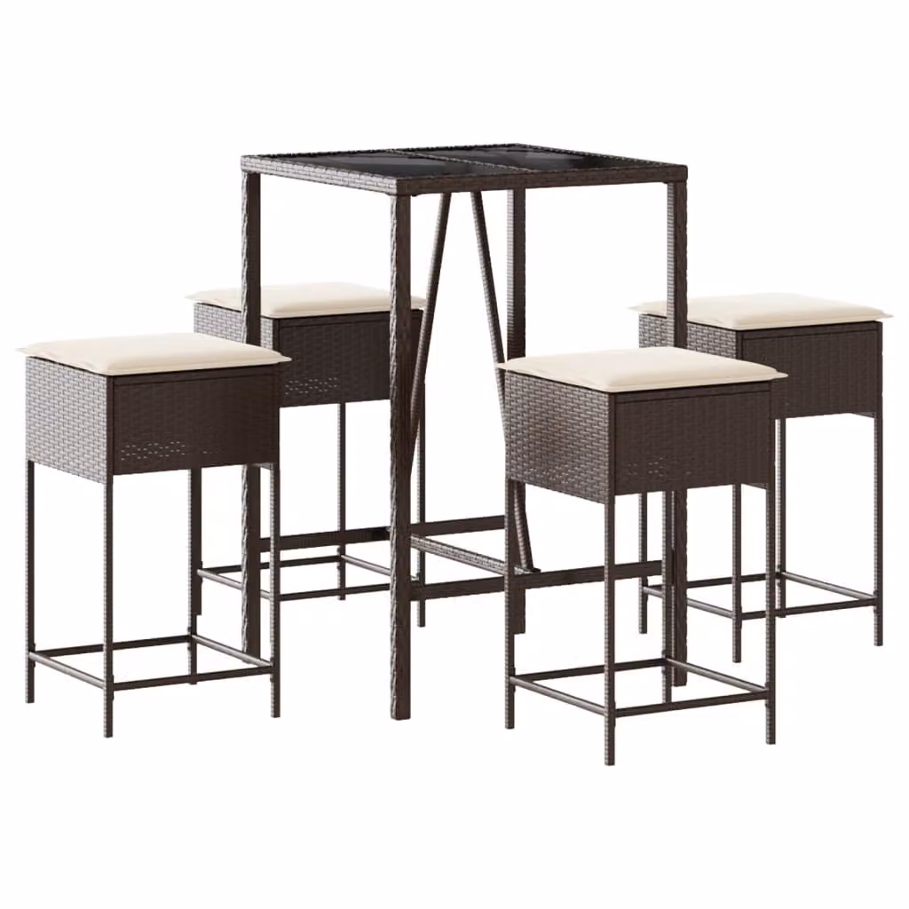 Set Bar da Giardino 5 pz con Cuscini in Polyrattan Marrone