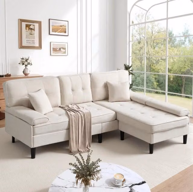 Divano angolare 195x149x86 cm modulare in ciniglia beige chiaro