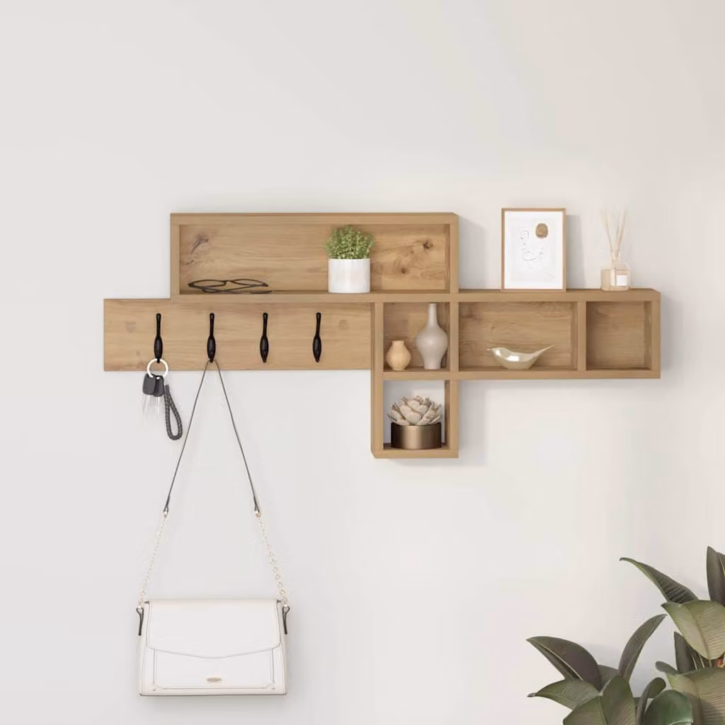 Appendiabiti a muro moderno vidaXL in legno marrone con ganci distribuiti
