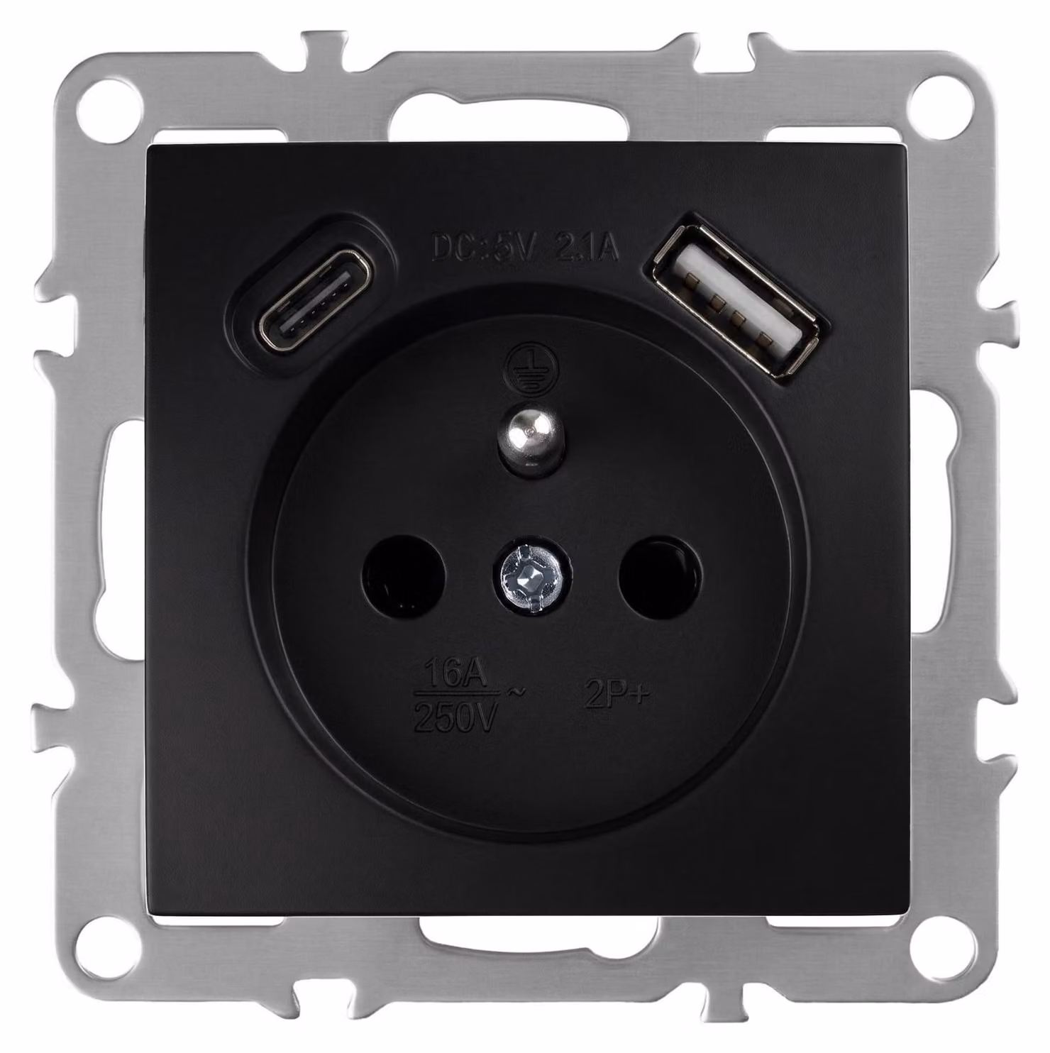 Presa Singola Con Messa A Terra Toolight Oste Jnh004-G +Usb-A, Usb-C Black