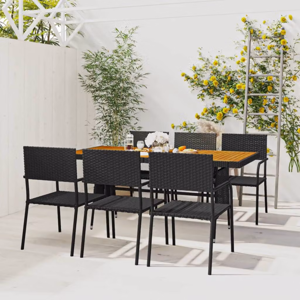 Maison Exclusive - Set da pranzo da giardino 7 pezzi in polyrattan nero
