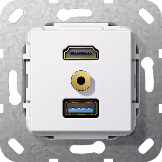 Gira 568003: presa HDMI, USB 3.0A, mini-jack, colore bianco puro