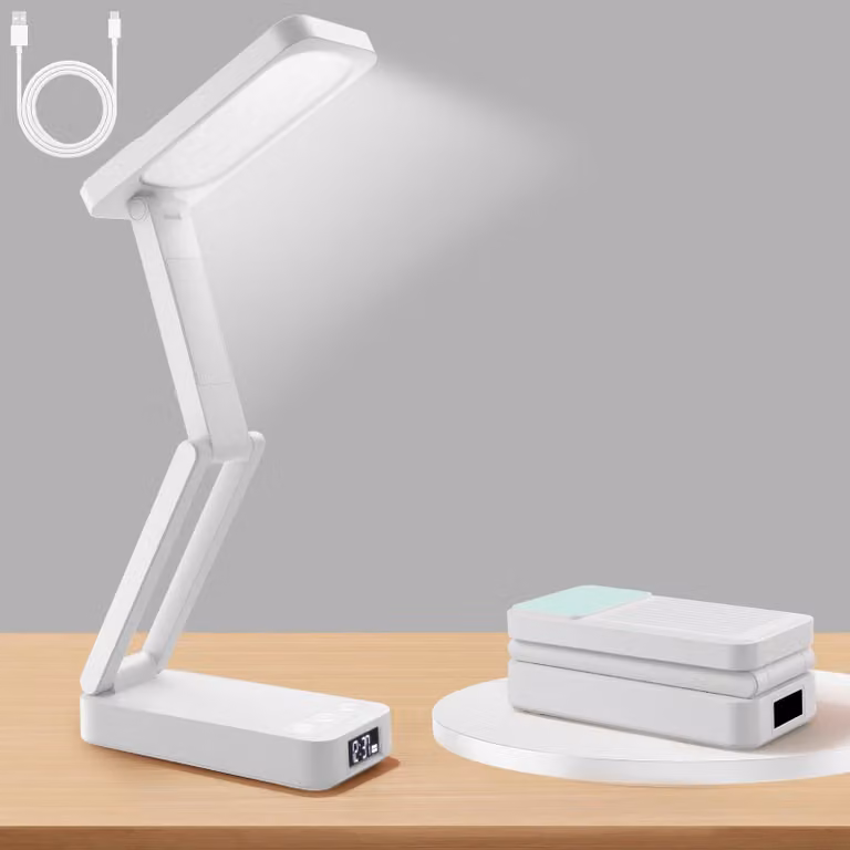 Lampada da scrivania, lampada a LED, pieghevole, display digitale e timer