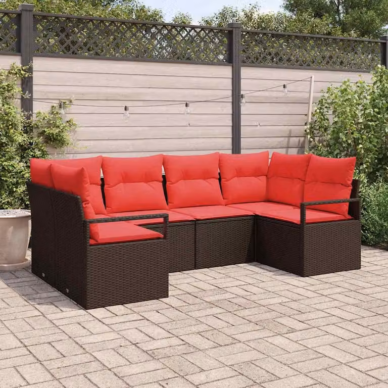 Maison Exclusive - Set di divani da giardino, 6 pezzi, color marrone e rosso, in rattan sintetico