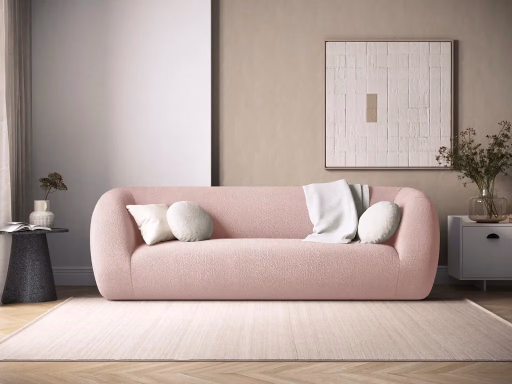 Divano 3 posti Essen di Cosmopolitan Design in bouclé rosa cipria – 2