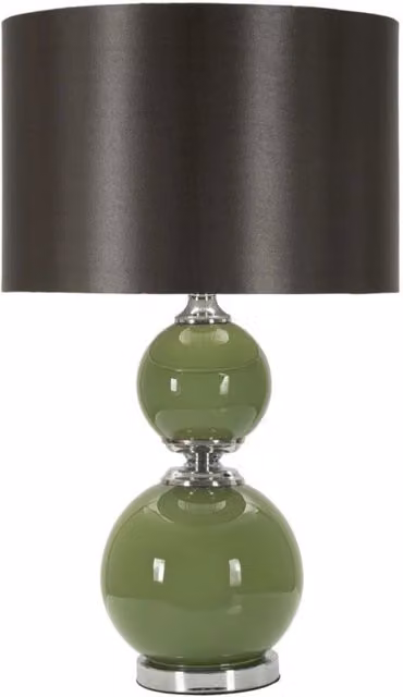 Lampada da tavolo Eva Two in vetro verde e grigio con paralume in tessuto, diametro: 38 cm