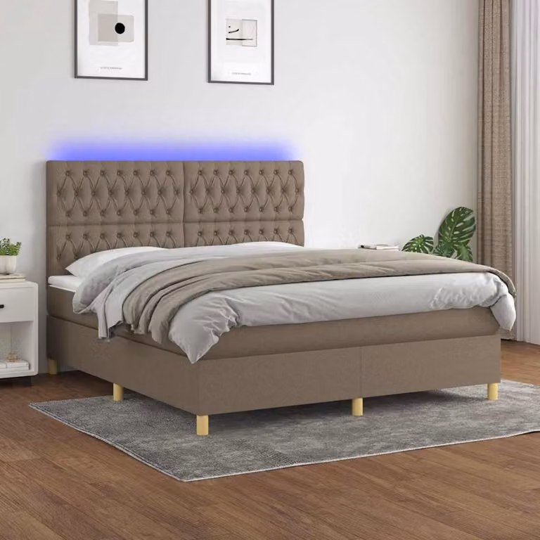 Letto Ibrido con Materasso e Illuminazione LED vidaXL in Tessuto Tortora L/P/H: 160 x 200 x 128 cm
