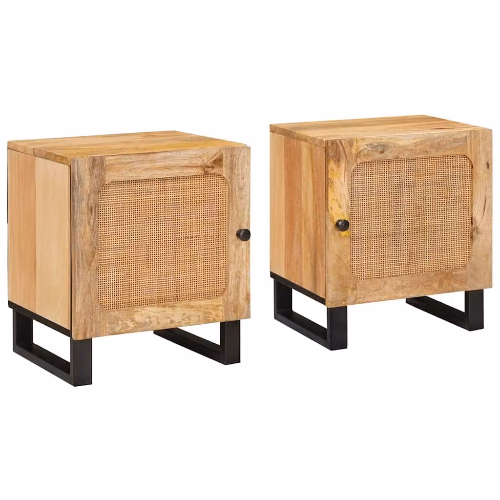 Set di 2 Armadi da Notte vidaXL in Legno di Mango Naturale L 40 cm x P 33 cm x H 46 cm