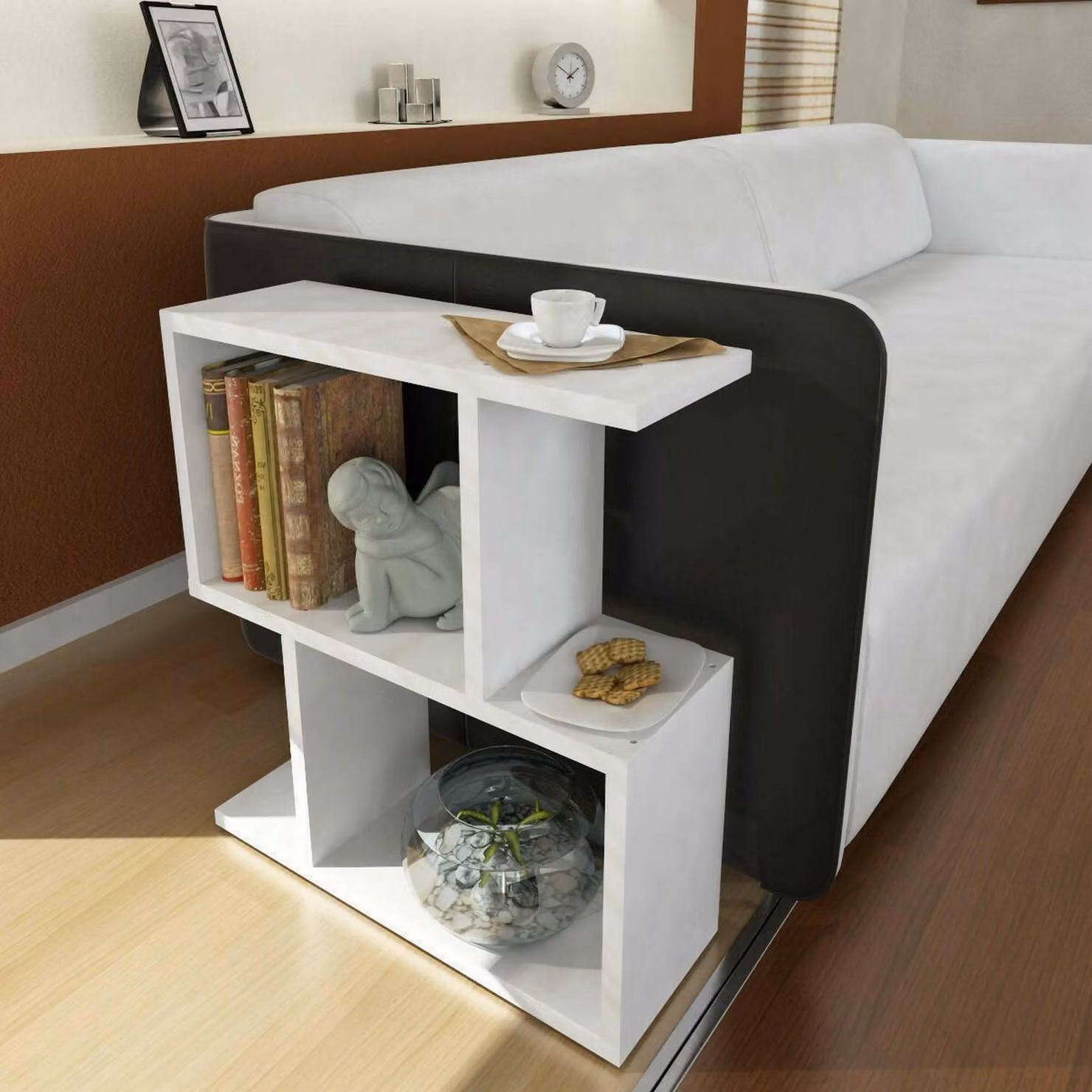 Dmora Tavolino da Salotto Barni 17.5x50x55.4h cm Bianco, 2 Vani Portariviste
