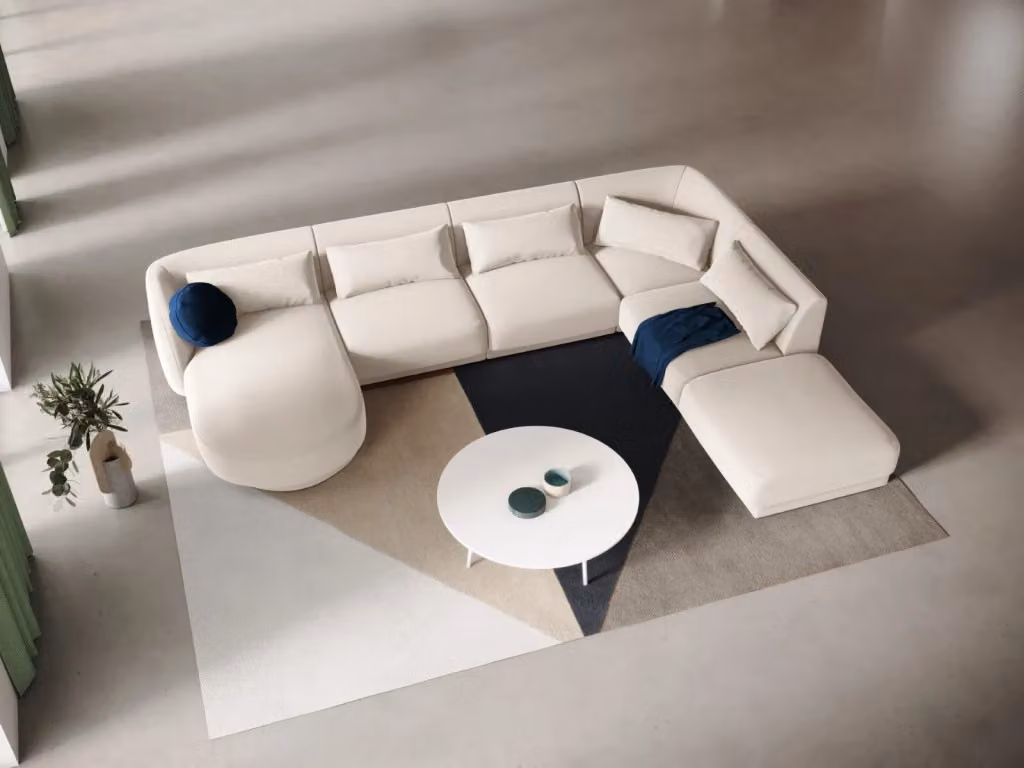 Divano panoramico destro Tulum di Cosmopolitan Design in velluto beige chiaro per 6 persone L/P/H: 330 x 167 x 70 cm – 2