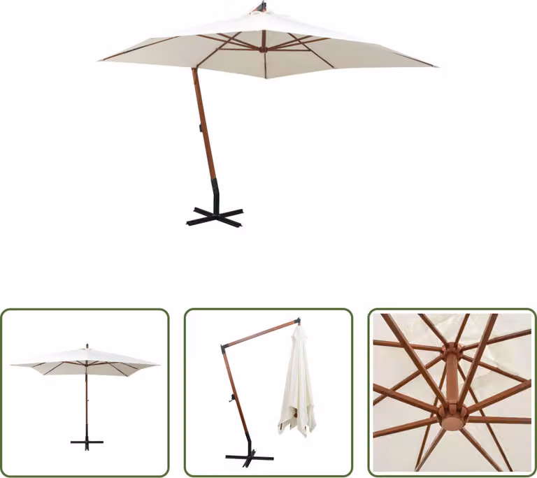 The Living Store Ampel ombrello 300x300 cm palo di legno bianco