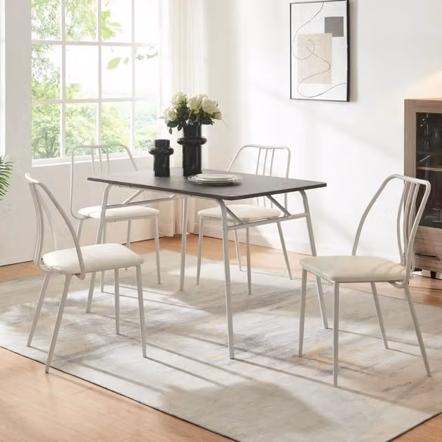 Set da pranzo en.casa composto da tavolo rettangolare e 4 sedie imbottite in similpelle, colori grigio e bianco, L/P/H: 110 x 70 x 75 cm