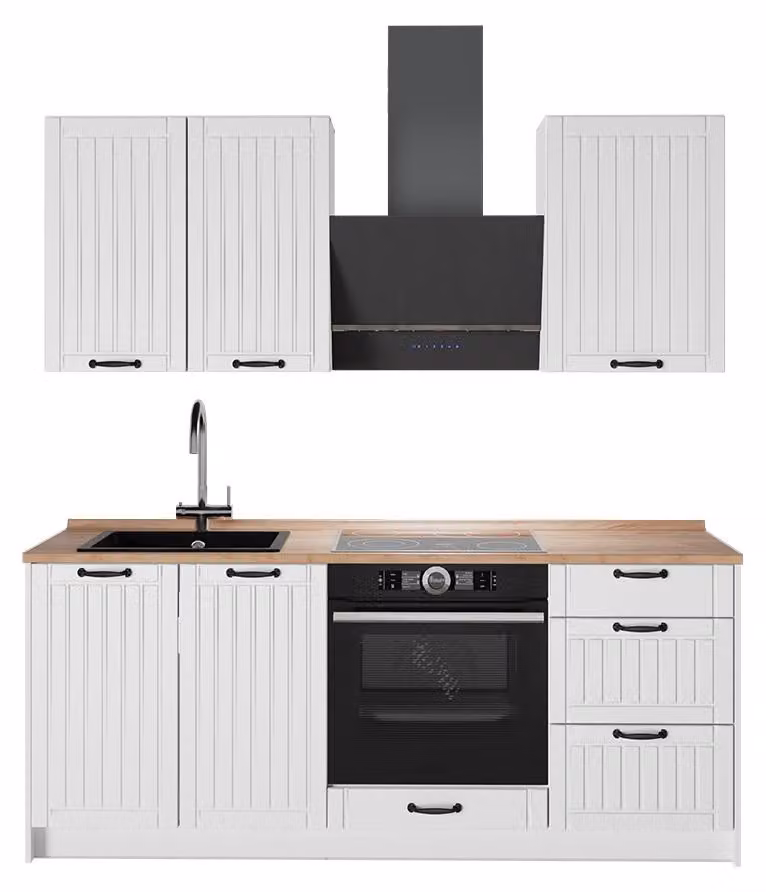 Cucina monoblocco Vicco Fame-Line Bianco rustico/Bianco 190 cm, PL Rovere, Model 64928