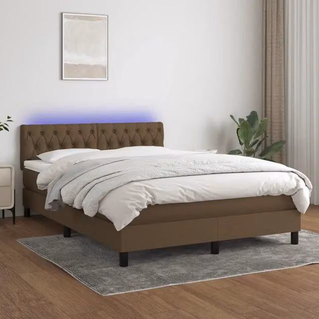 Letto Ibrido con Materasso e Illuminazione LED vidaXL, Marrone e Bianco, L/P/H: 203 x 144 x 88 cm, Dimensioni Materasso: 140 x 200 cm – 1