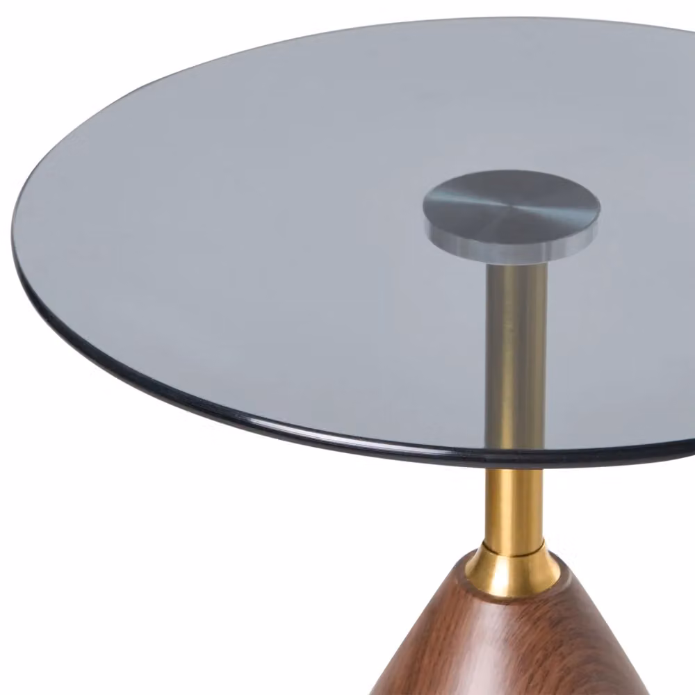 Tavolino rotondo Beliani in vetro trasparente e metallo con finitura oro, nero e marrone in stile glamour per soggiorno e camera da letto – 2