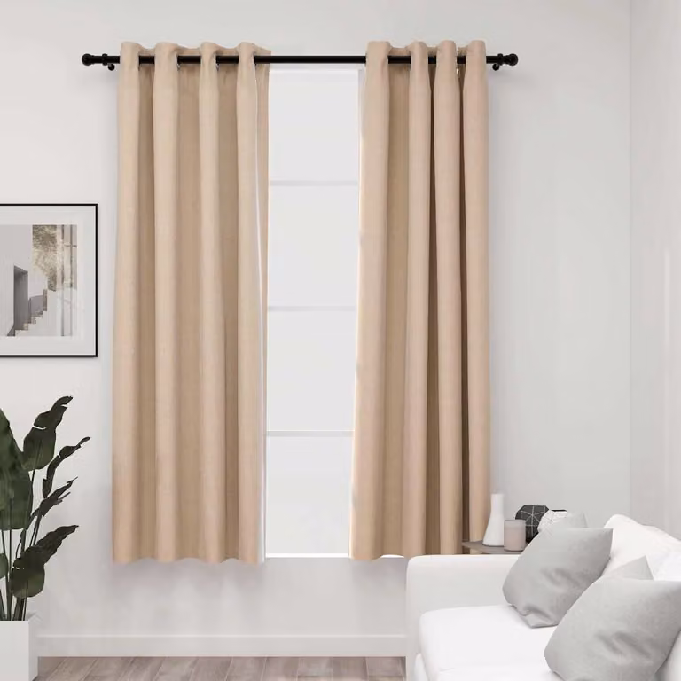 Set di 2 tende oscuranti vidaXL con effetto lino e occhielli, colore beige, L: 140 cm x H: 175 cm