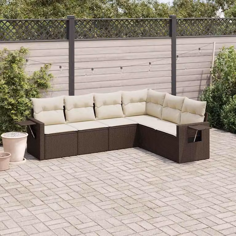 vidaXL Set Divano da Giardino a L 6 pz in Polyrattan Marrone con Cuscini e Tavolino