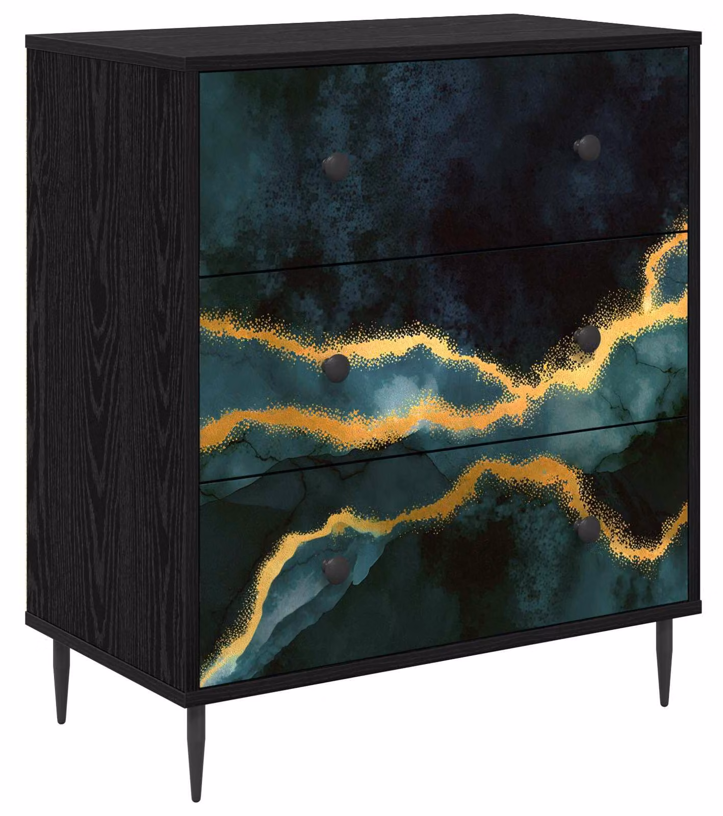 Comodino WIJHE, finitura effetto marmo turchese, dimensioni 66 x 36,5 x 76 cm