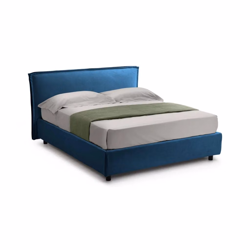Letto alla francese Brienza DMORA con materasso incluso, base contenitore lift-up, blu, L: 120 cm x P: 200 cm – 2