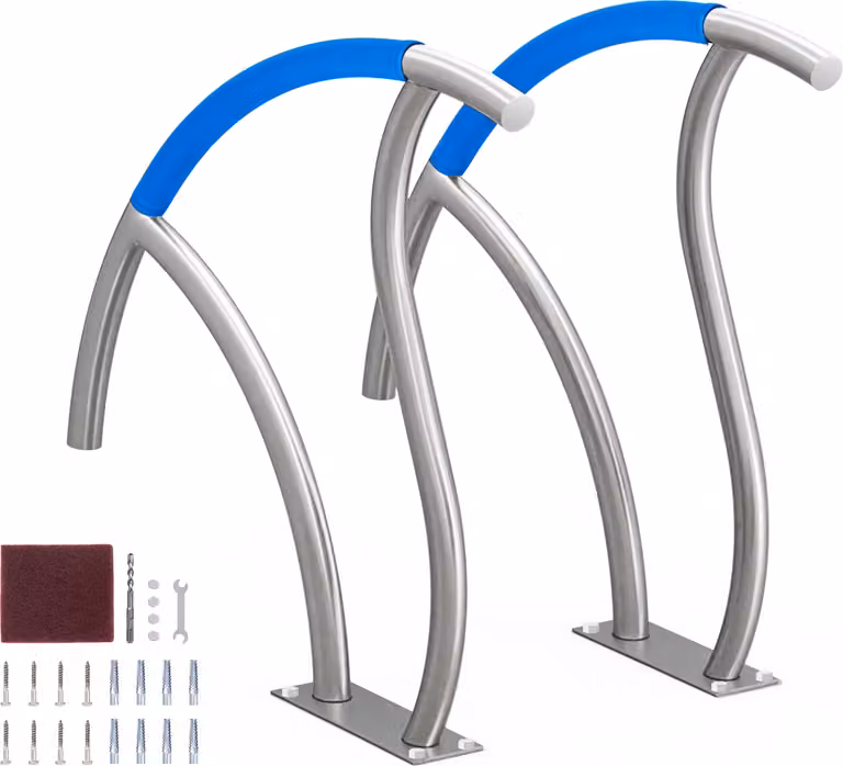 SucceBuy set di corrimano per piscina, 2 pezzi, 76,2 x 76,2 cm, struttura in acciaio inox per piscine interne/esterne, garantisce sicurezza grazie al design antiruggine e alla comoda impugnatura copertura e accessori per spa
