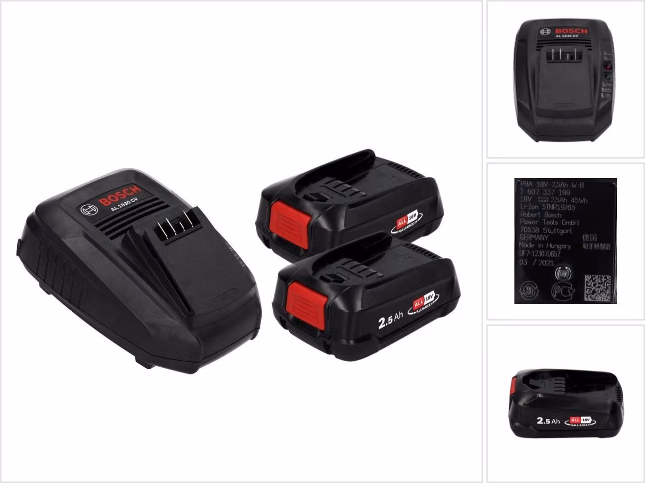 Set iniziale Bosch 18 V con 2 batterie PBA da 2,5 Ah + caricabatterie AL 1830 CV ( 1600A011LD ) Sistema Home & Garden POWER FOR ALL