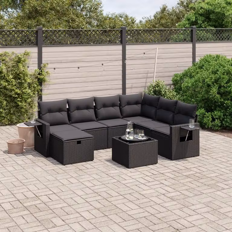 Maison Exclusive - Set da giardino 8 pezzi con cuscini in polyrattan nero