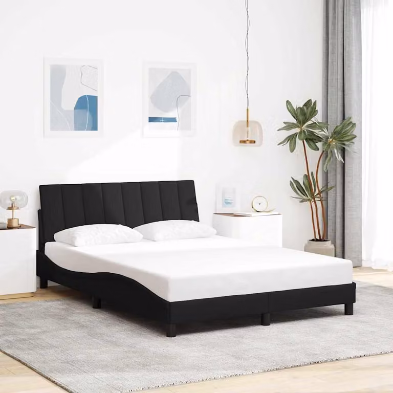 vidaXL Giroletto Hanko Nero in Tessuto con Doghe in Legno L/P/H: 120 x 200 cm