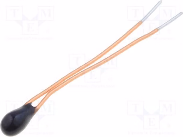 10 termistori NTC da 100kΩ, intervallo di temperatura -55÷125°C, coefficiente termico 4250K, montaggio a traversa (THT), potenza dissipata 3,5mW, dimensioni Ø3x4mm, modello NTCM-100K-B4250, per misurazioni di temperatura