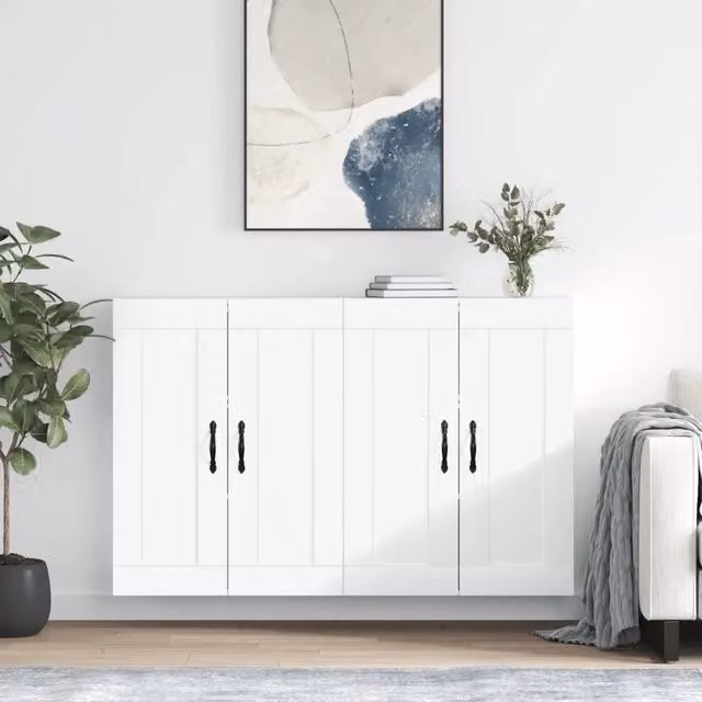 Set di 2 armadietti da parete vidaXL bianchi in legno e metallo con ante a battente per bagno